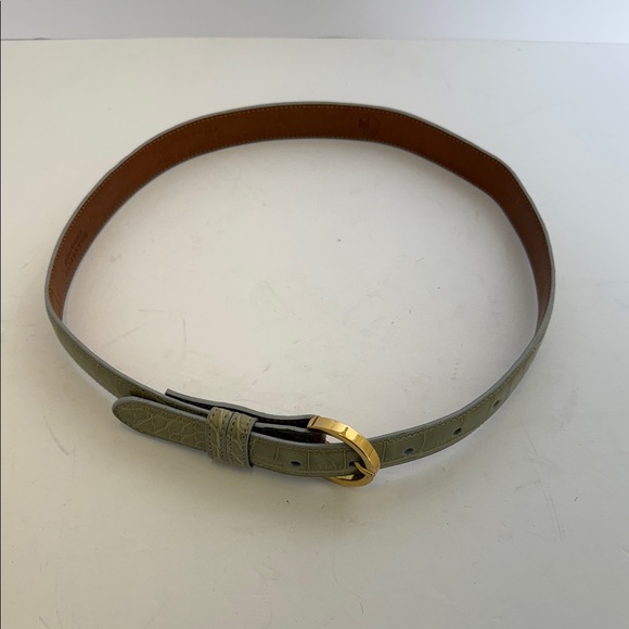 Grey / sage green Genuine Alligator Belt with Gold Tone Buckle